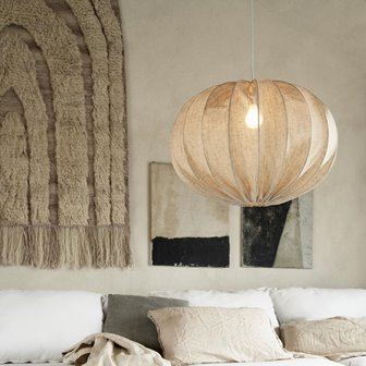 Beżowa lniana lampa kula wisząca Boll